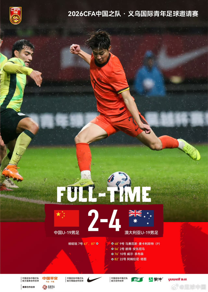 世界杯-U19国足2:4不敌澳大利亚U19队|中国队|杨铭锐|久尔杰维奇|中国男足|比赛_新浪体育_新浪新闻